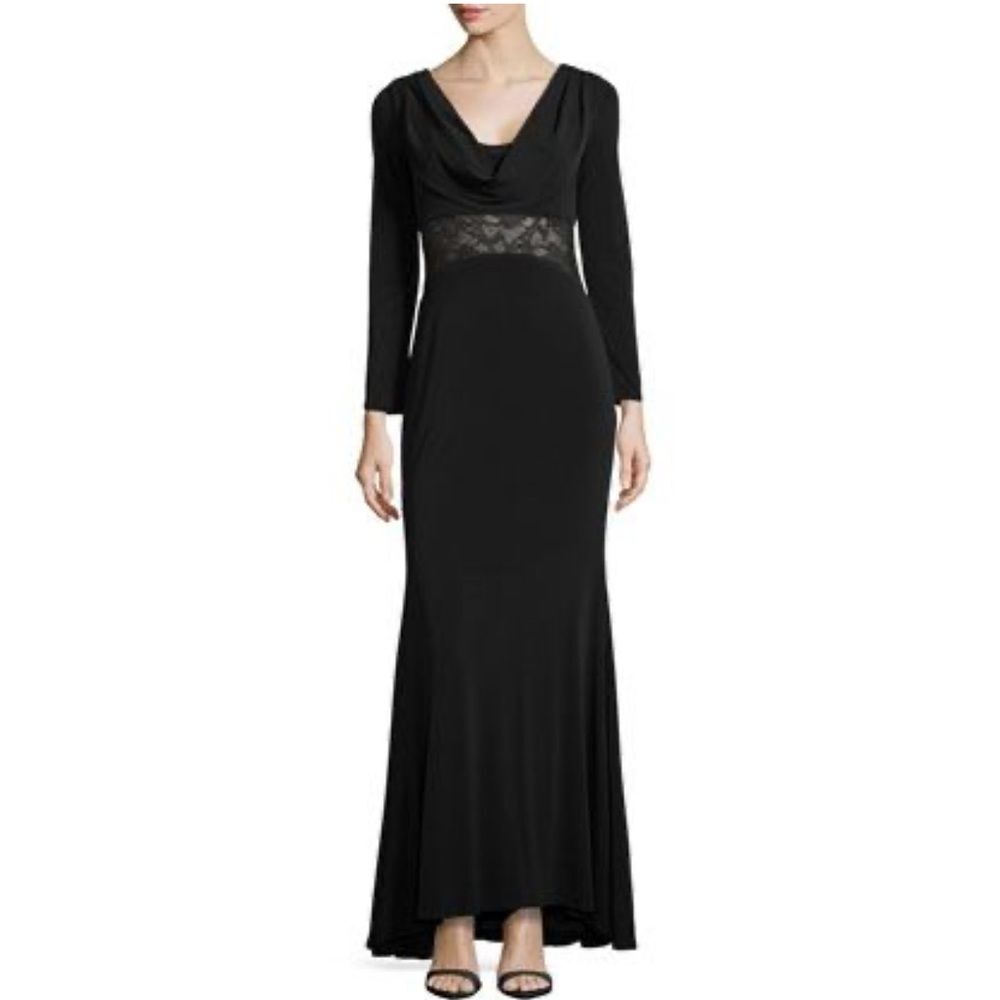Badgley Mischka Black Formal Dress Lace Waist Scoop Neck Size 4‎